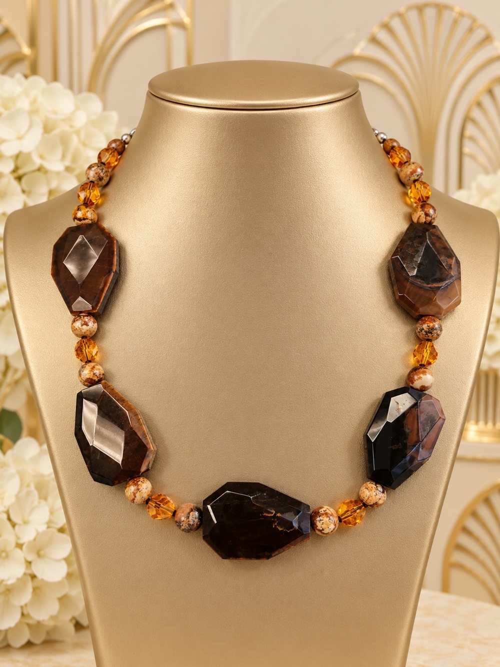 🆕❤️❤️Tigers Eye & Picture Jasper Statement Necklace